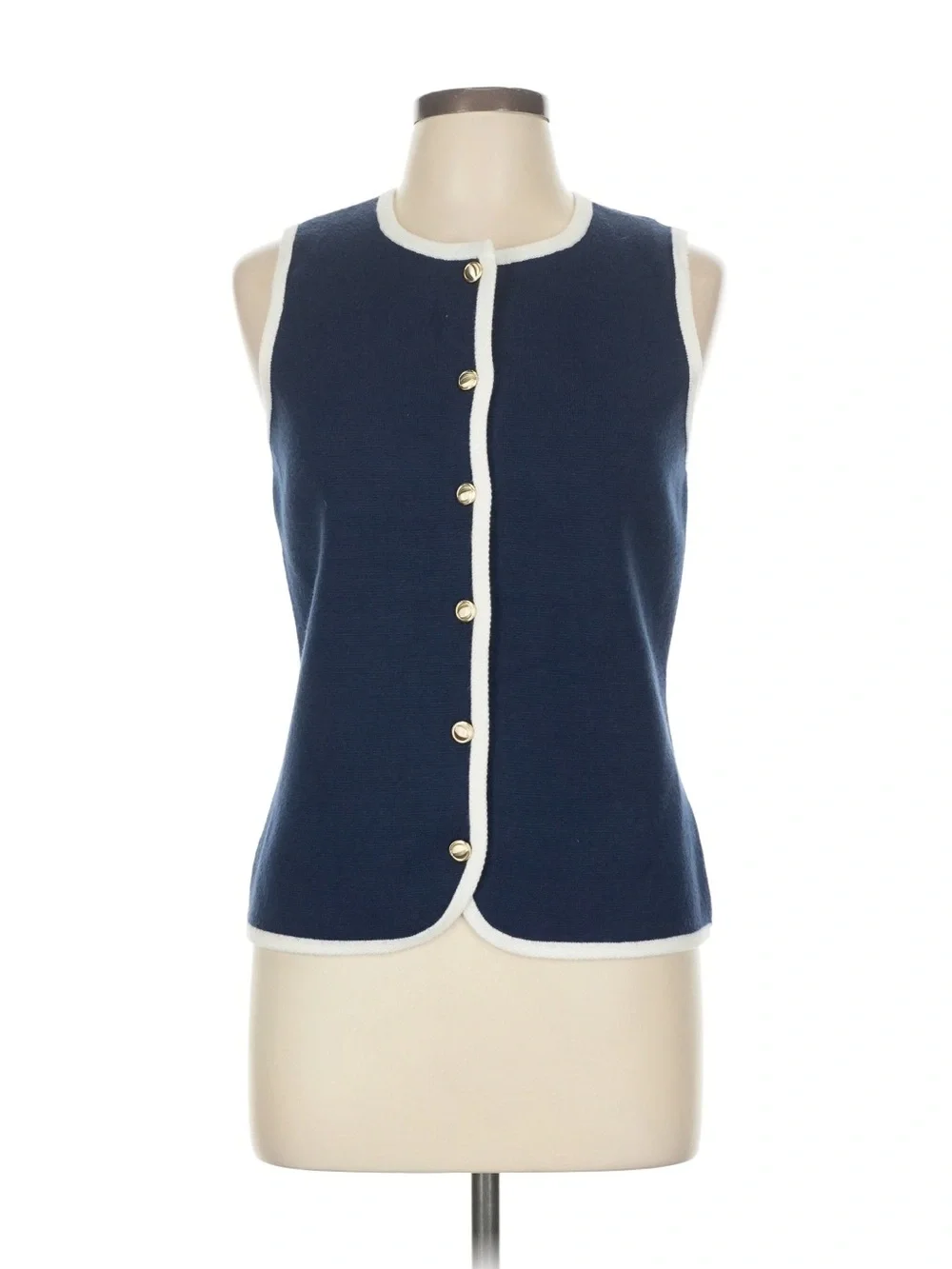 Abercrombie & Fitch Navy Sleeveless Button-Front Knit with White Trim